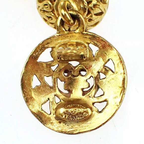 CHANEL CC Paisley Motif Drop Earrings 95P Clip-On Gold-Plated Vintage - Picture 15 of 15